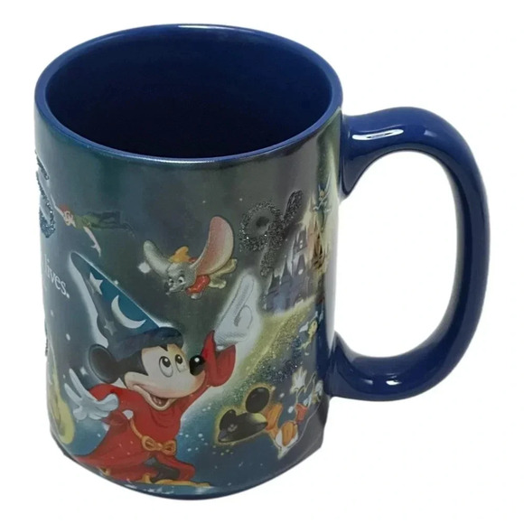 Walt Disney World Theme Park Mug Where Magic Mug Blue 3D with Glitter - Picture 2 of 8